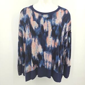 Westbound Knit Sweater Top Womens 3X Pink Blue Abstract Fall Winter Retro Artsy
